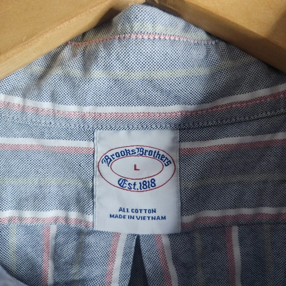 Brooks Brothers Mens Large Blue Striped Oxford Cotton Button Down Shirt